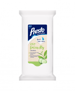 Presto Eco univerzális törlőkendő Zöld tea és uborka illattal 60db